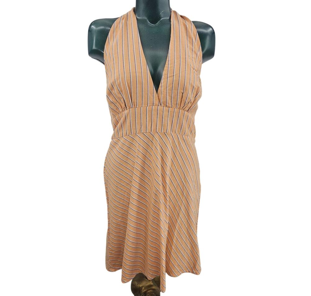 Olde School Brand Halter Short Dress Beachy A-line Orange Striped Women's M 4082
